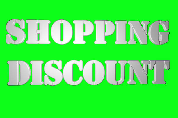 Two inscriptions on a green background SHOPPING and DISCOUNT in white stylized font 3D rendering illustration