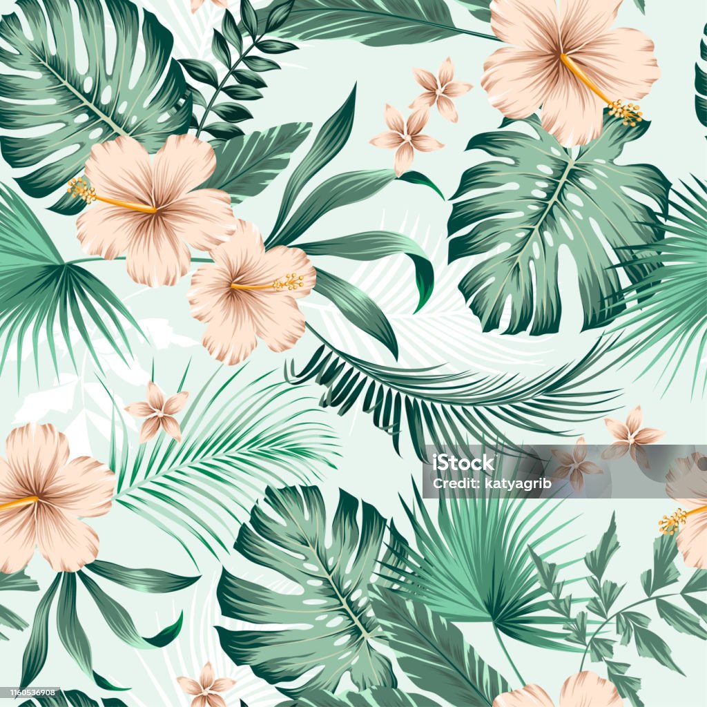 Tropical Pattern Vector Vector Seamless Botanical Tropical Pattern With Flowers Stock ...