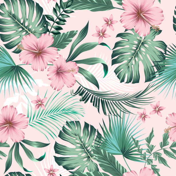 꽃과 벡터 원활한 식물 열대 패턴 - blossom florescence flower wallpaper pattern stock illustrations