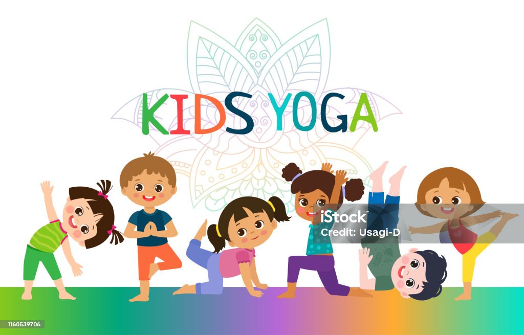 Kids Yoga Horizontal Banners Design Concept Girls And Boys In Yoga Position  Vector Illustration Stock Illustration - Download Image Now - iStock