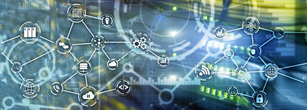 istock Universal Electronics Technology Background. Internet Concept of global business. Server rack blurred background. 1160543067