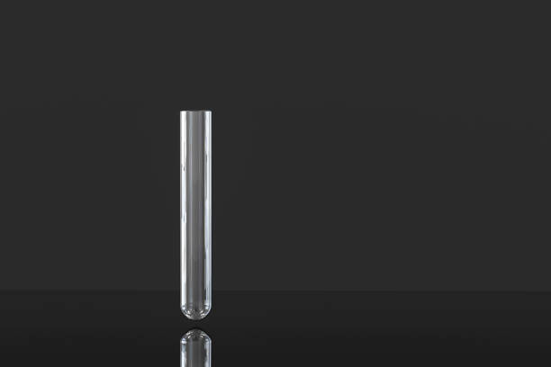 Chemical test tube in the dark lab, 3d rendering. Computer digital image.