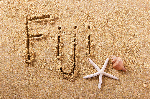 Fiji hand written beach word travel concept