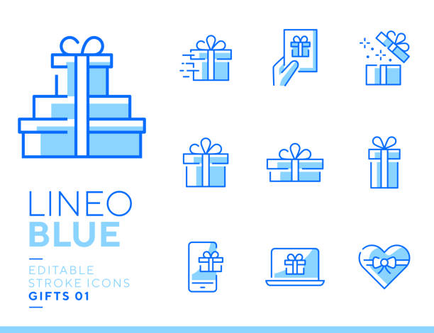 Lineo Blue - Gifts and Surprise line icons vector art illustration