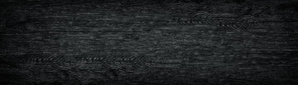 istock Black grain wooden panoramic texture. Dark wide wood background 1160545146