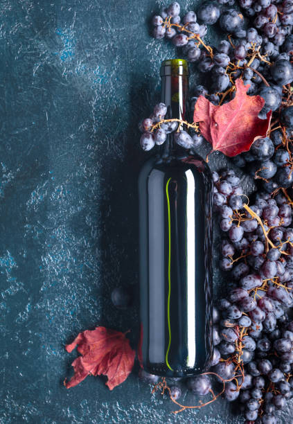 istock Bottle of red wine and grapes. 1160547975