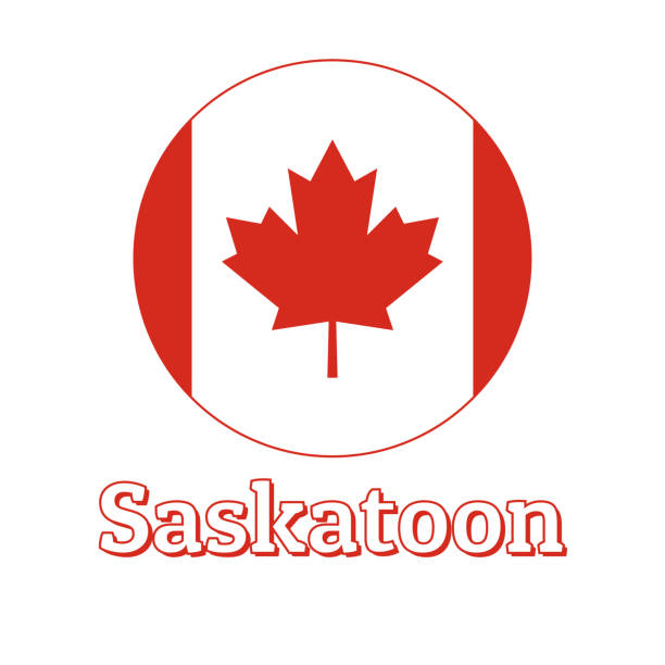 illustrations, cliparts, dessins animés et icônes de bouton rond icône du drapeau national du canada avec la feuille d'érable rouge sur le fond blanc et le lettrage du nom de ville saskatoon. inscription pour logo, bannière, imprimé t-shirt. illustration de vecteur. - saskatchewan flag canada banner