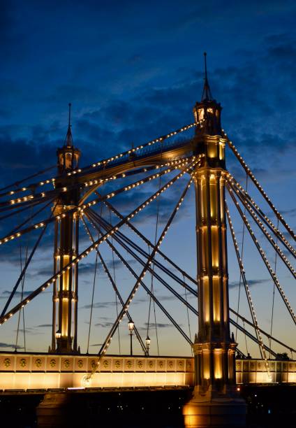 Albert Bridge, London Albert Bridge, lit up on a summer evening wandsworth photos stock pictures, royalty-free photos & images