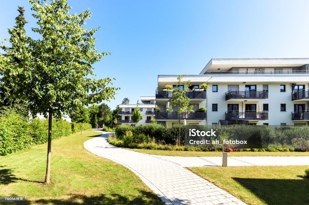 Residential area with apartment buildings in the city Residential area with apartment buildings in the city, Europe Apartment Stock Photo