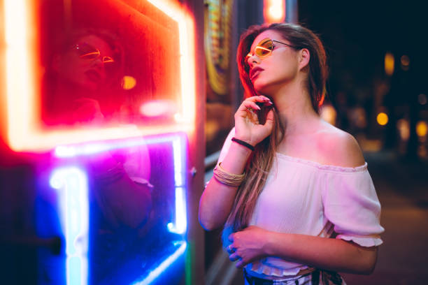 Woman and neon light