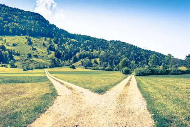 Photo of At the intersection of roads. The symbol is to make a choice.