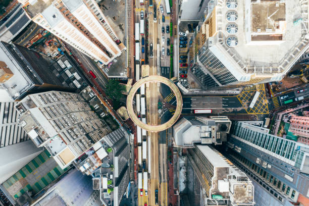 Circular footbridge in Hong Kong downtown