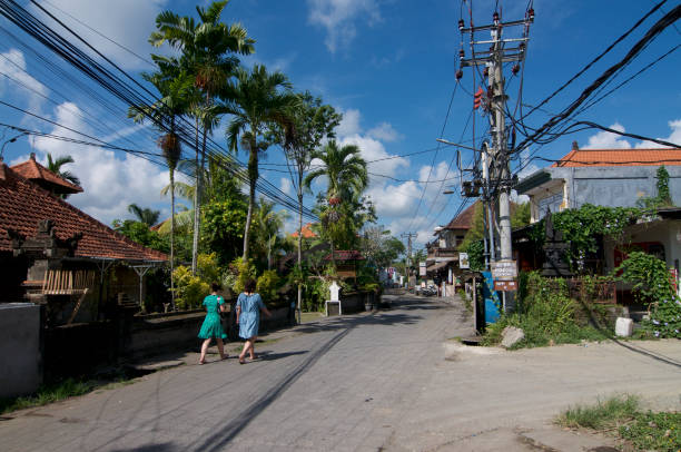 Ubud, Bali, Indonesia - 17th May 2019 : View on the Jalan Bilsma road one of the most characteristic streets in the center of Ubud in Bali, Indonesia