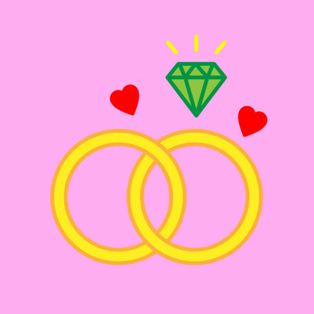 illustrations, cliparts, dessins animés et icônes de concept d'amour et de relations. bague de mariage et diamant sur le fond rose. - square shape circle diamond shaped holidays and celebrations