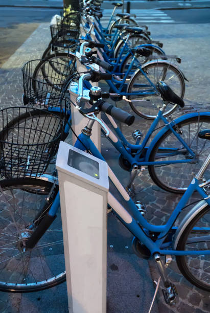istock Row of city bicycles for rent. 1160571069