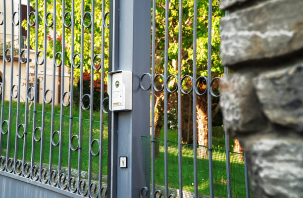 istock Metal gates and security camera. Private property. 1160571201