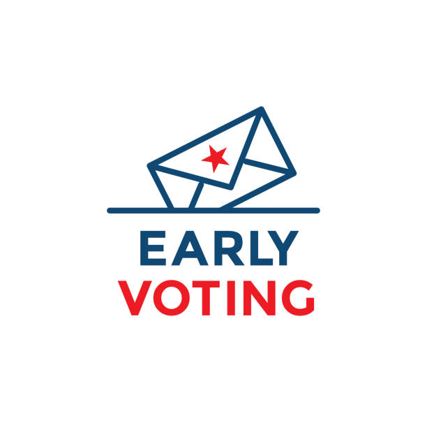 ilustrações de stock, clip art, desenhos animados e ícones de early voting icon with vote, icon, and patriotic symbolism and colors - voting ballot