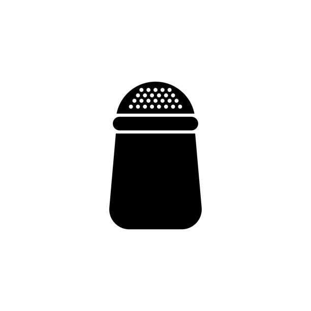 ilustraciones, imágenes clip art, dibujos animados e iconos de stock de agitador de sal de mesa icono vectorial aislado negro. signo vectorial de silueta simple desaltcellar. - condiment food silhouette salt shaker