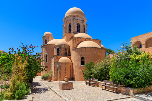 Domes, steeples, bells and white buildings of Santorini, Greece