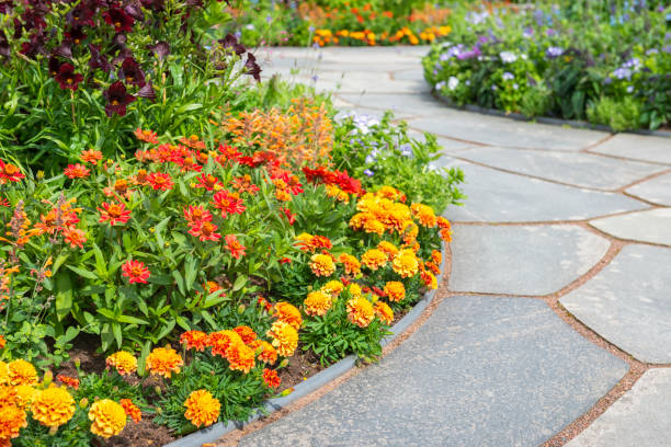 istock Flowerbed and garden slates 1160578565