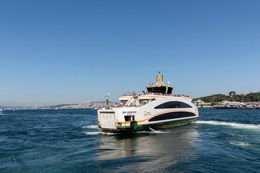 Istanbul, Turkey, Jully 3, 2019 : Istanbul Ferry Sailing in to Bosphorus Sea