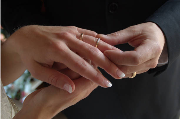 istock The ring. Hands, wedding when the ring is put on finger. 1160584790