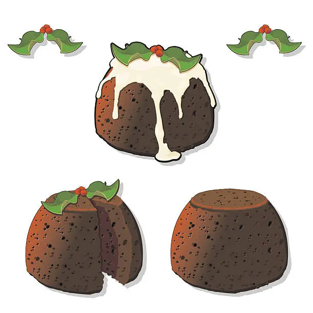 Vector illustration of Christmas Pudding with Holly