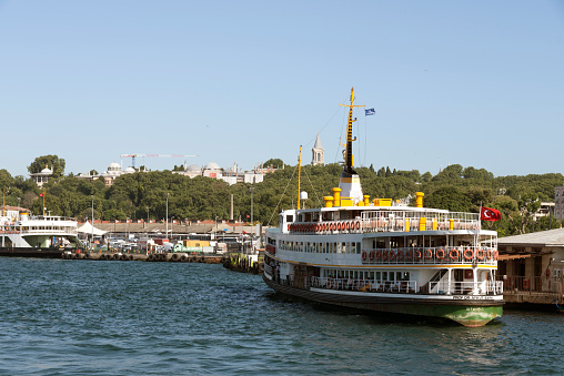 Istanbul, Turkey, Jully 3, 2019 : Istanbul Ferry Sailing in to Bosphorus Sea