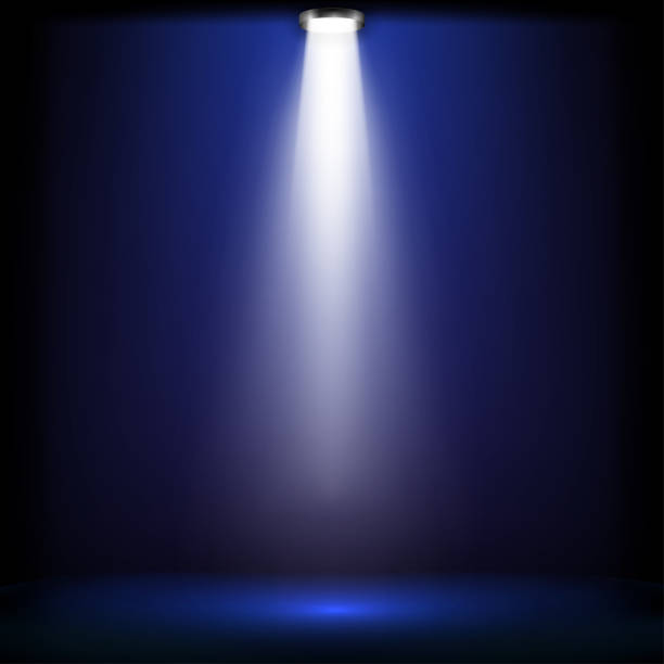 istock Studio lights for awards ceremony with blue light.  spotlights illuminate shines on the stage. Vector illustration. 1160586911