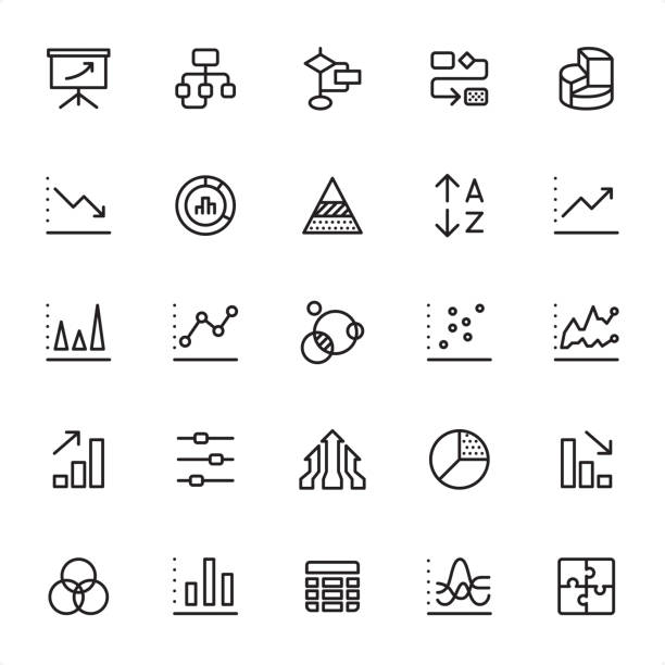 ilustraciones, imágenes clip art, dibujos animados e iconos de stock de infografía - conjunto de iconos de esquema - flowchart symbol computer icon icon set