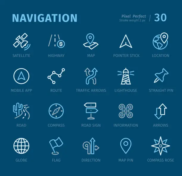 Vector illustration of Navigation - Outline icons with captions