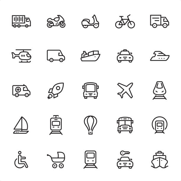 транспорт - набор значков - bicycle pick up truck icon set computer icon stock illustrations