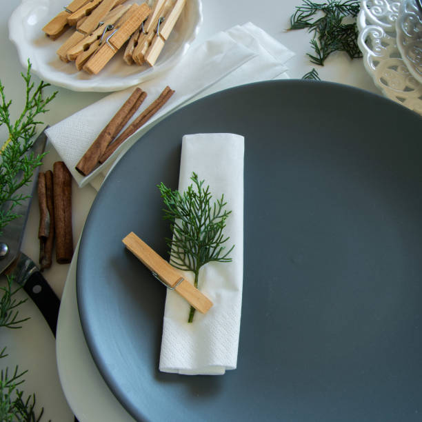 istock Preparations about arranging the table for winter holidays. Winter decoration, DIY 1160592776