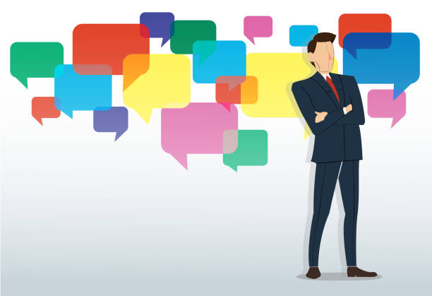 istock big hand holding Successful businessman standing crossed arms with chat box background 1160592800