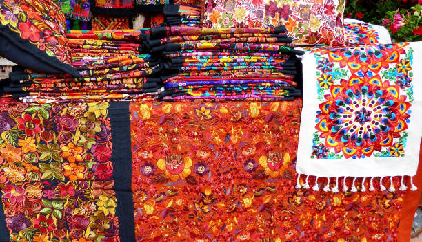 istock Colorful embroidered textiles in Otavalo, Ecuador 1160594863