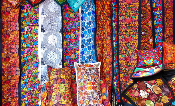 istock Colorful embroidered textiles in Otavalo, Ecuador 1160594871