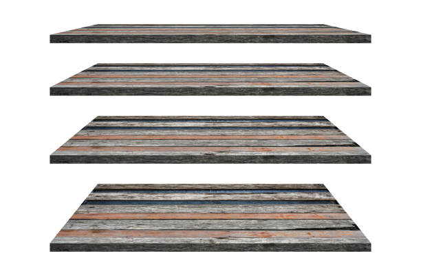 istock Wood shelves table top collection isolated on white background with Clipping path. 1160595824