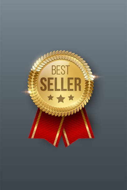 Award medal 3d realistic vector color illustration Award medal 3d realistic vector color illustration. Reward. Best seller golden medal with stars. Certified product. Quality badge, emblem with red ribbon. Winner trophy. Isolated design element best sellers stock illustrations