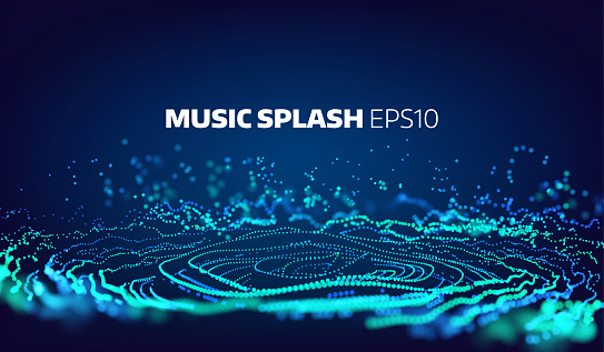 Music and sound splash with ripples. Particles glitch equalizer information background
