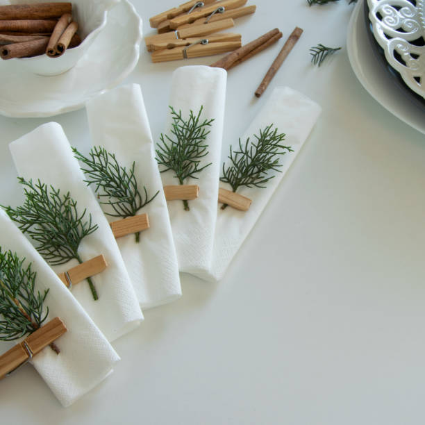 istock Preparations about arranging the table for winter holidays. Winter decoration, DIY 1160596826