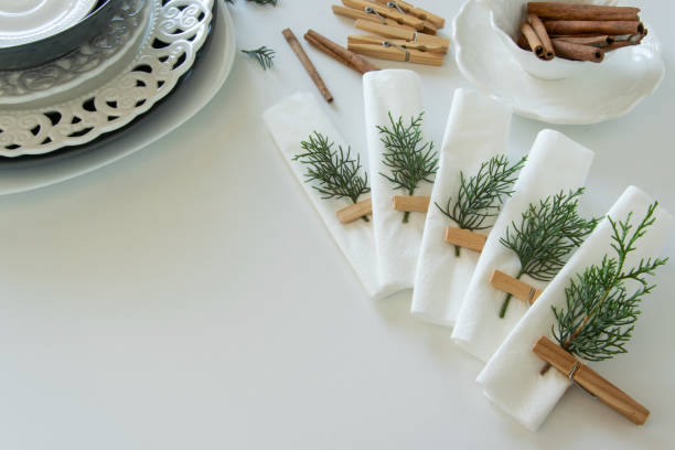 istock Preparations about arranging the table for winter holidays. Winter decoration, DIY 1160596830