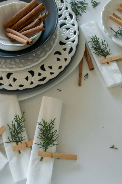 istock Preparations about arranging the table for winter holidays. Winter decoration, DIY 1160596832