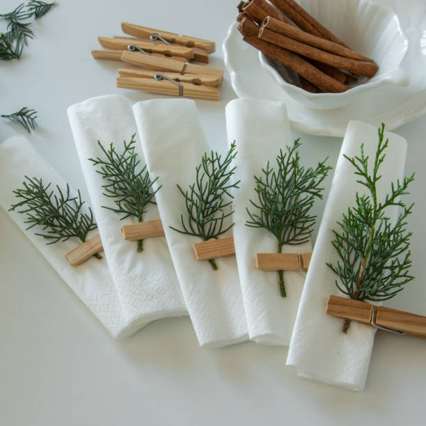 istock Preparations about arranging the table for winter holidays. Winter decoration, DIY 1160596838