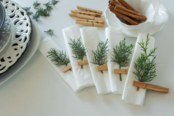 istock Preparations about arranging the table for winter holidays. Winter decoration, DIY 1160596841