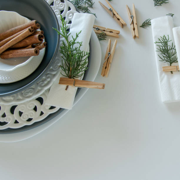 istock Preparations about arranging the table for winter holidays. Winter decoration, DIY 1160596859