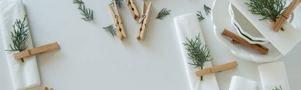 istock Preparations about arranging the table for winter holidays. Winter decoration, DIY 1160596866