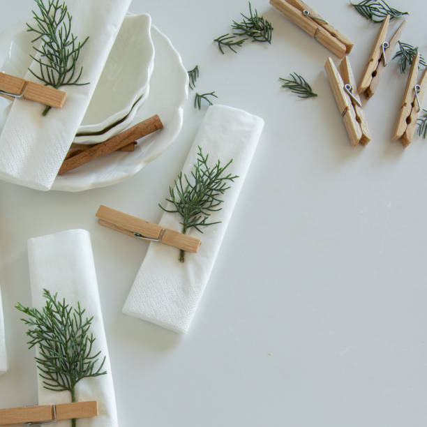 istock Preparations about arranging the table for winter holidays. Winter decoration, DIY 1160596871