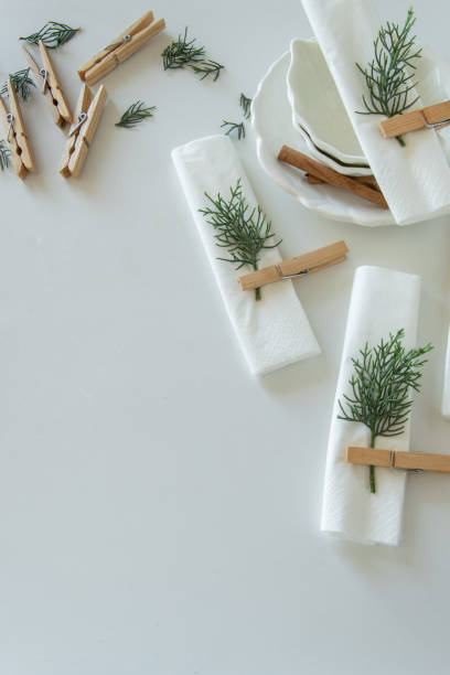 istock Preparations about arranging the table for winter holidays. Winter decoration, DIY 1160596883
