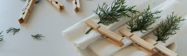 istock Preparations about arranging the table for winter holidays. Winter decoration, DIY 1160596885