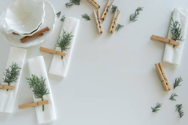 istock Preparations about arranging the table for winter holidays. Winter decoration, DIY 1160596889